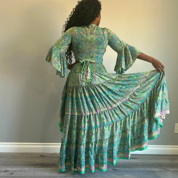 Dress skirt and top set bohemian boho style Indian silk - Picture 4 of 4